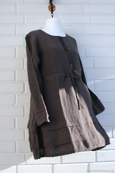 Ewa i Walla Tunika 44800 in antracit mit Samtborten - softes Leinen