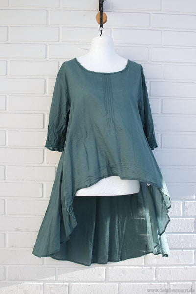 Ewa i Walla Tunika 44656 in türkis mit großem Spitzeneinsatz - reine Baumwolle