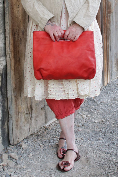 Fra.Sa Mini-Shopper NINA in vintage rot (rosso red) - supersoftes, recyceltes Leder